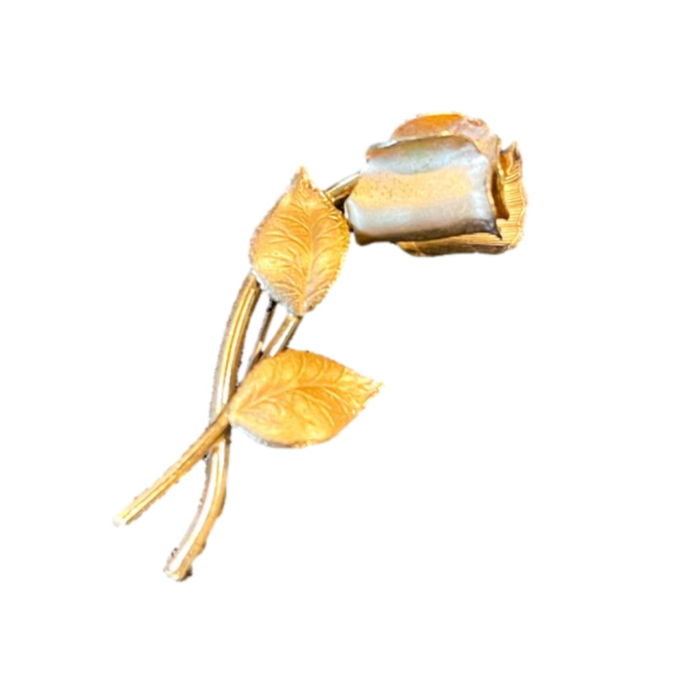 𝅺vintage Rose Flower Brooch Mid-century Pin 12K Gold Filled Valenza Signed